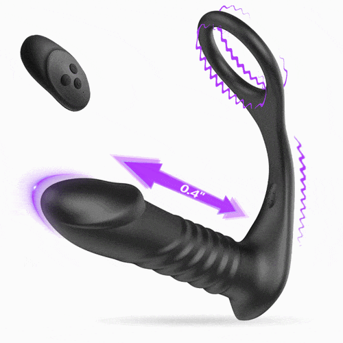 10 Thrilling Vibration 3 Thrusting Silicone Remote Control Cock Ring Anal Vibrator-IntimiLife