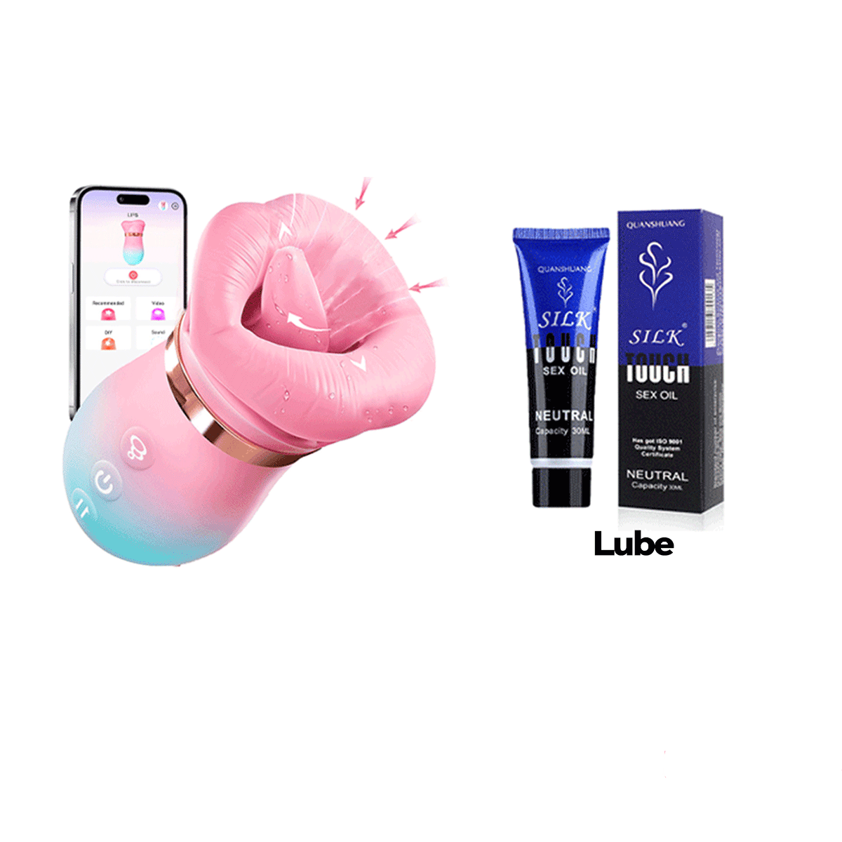 KissMaster - App-Controlled Tongue & Suction Massager side view and design details