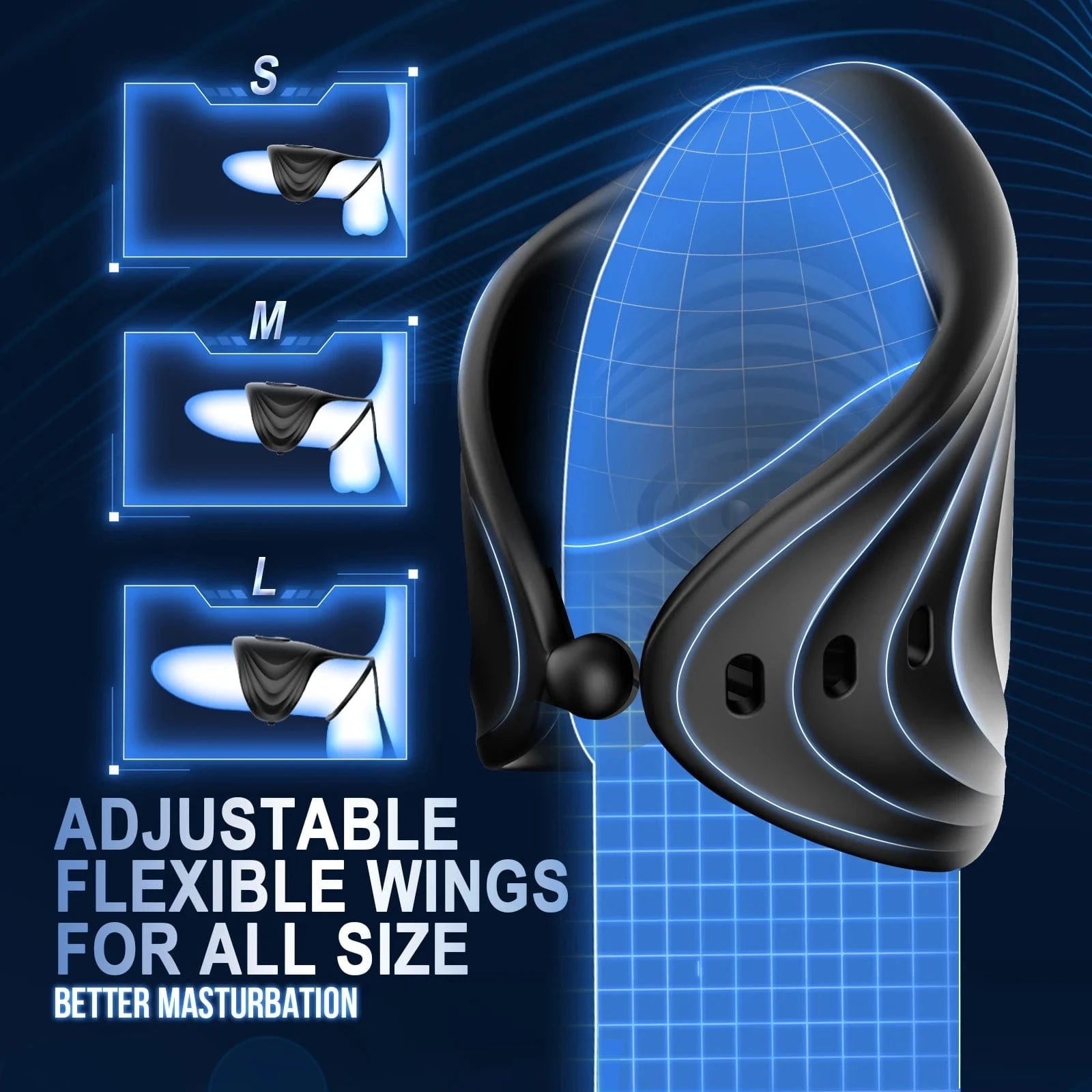 App-controlled wireless cock ring showing adjustable silicone design