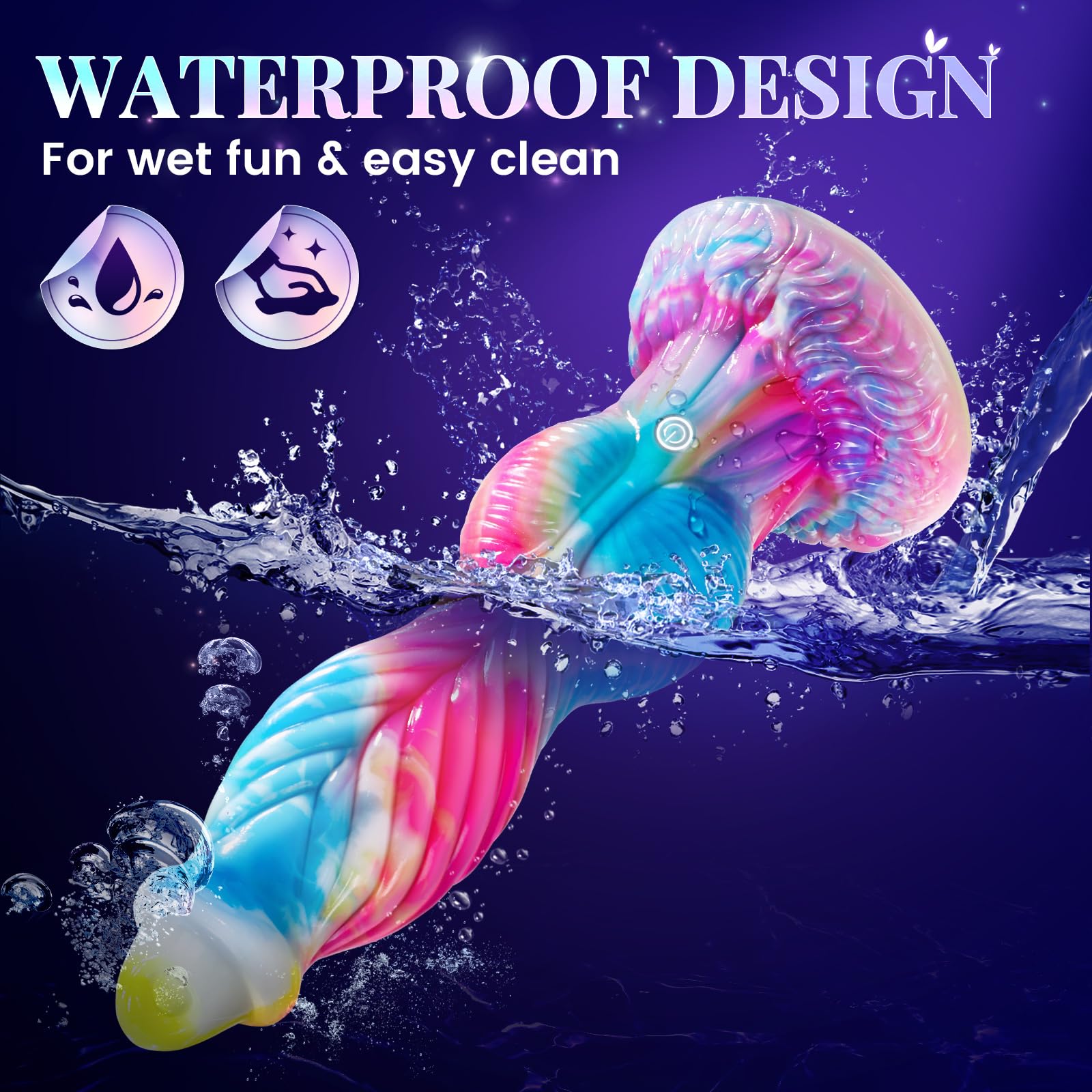 Silicone fantasy dildo with USB charging port and controls
