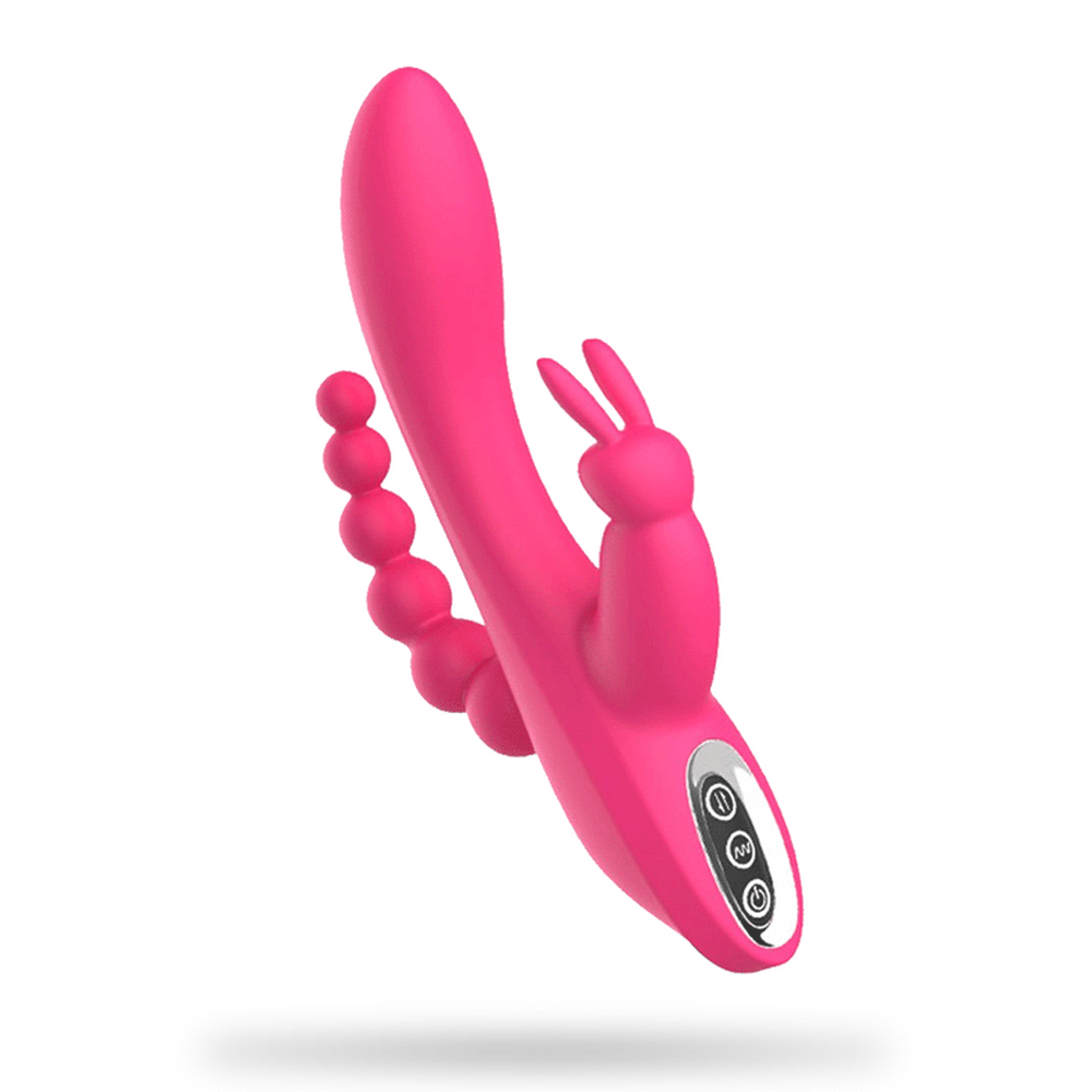 Waterproof vibrator being used in shower setting with water droplets visible