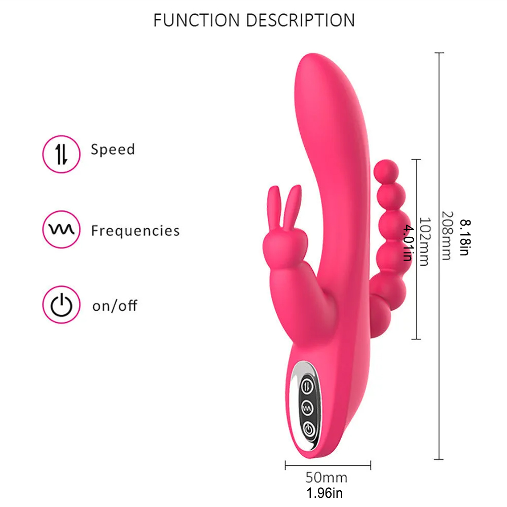Double-headed 3-point vibrating masturbator showing ergonomic design and silicone texture
