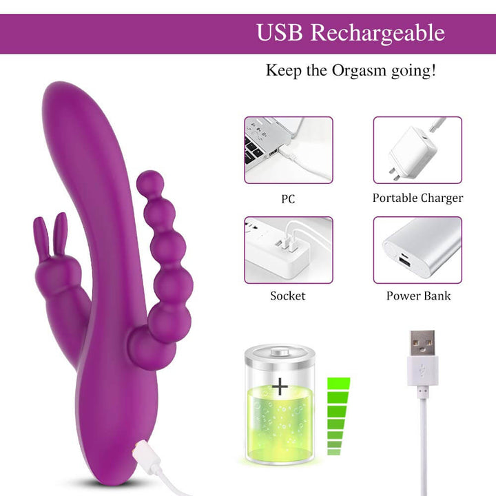 Device displaying 12 vibration mode controls and USB charging port