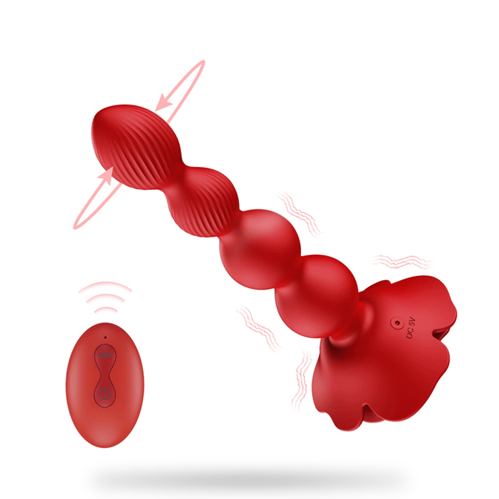 Rose gyrating anal beads with rotating beads and smooth silicone design