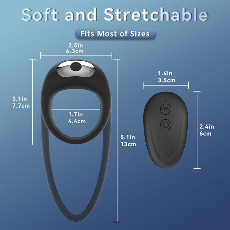 Package contents including cock ring, charging cable, and storage pouch