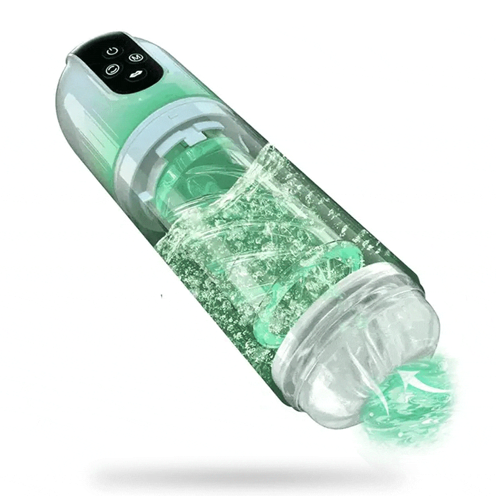 3-in-1 penis pump and male stroker showing green color and compact design