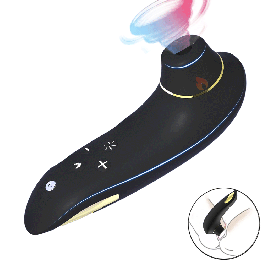 Sleek heated clitoral sucking vibrator showing ergonomic design and controls