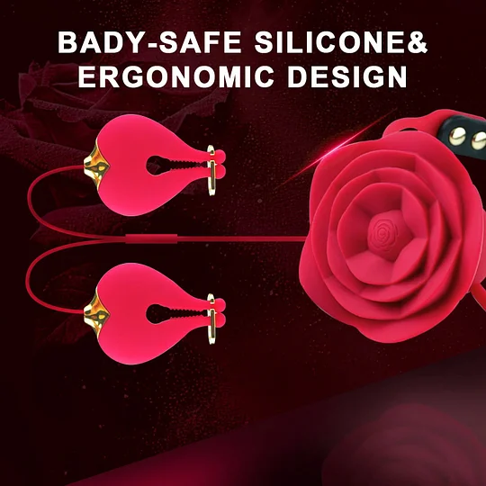 Rose Nipple Clamp Toys, 2 In 1 Adjustable Rose Necklace Mouth Gag-IntimiLife