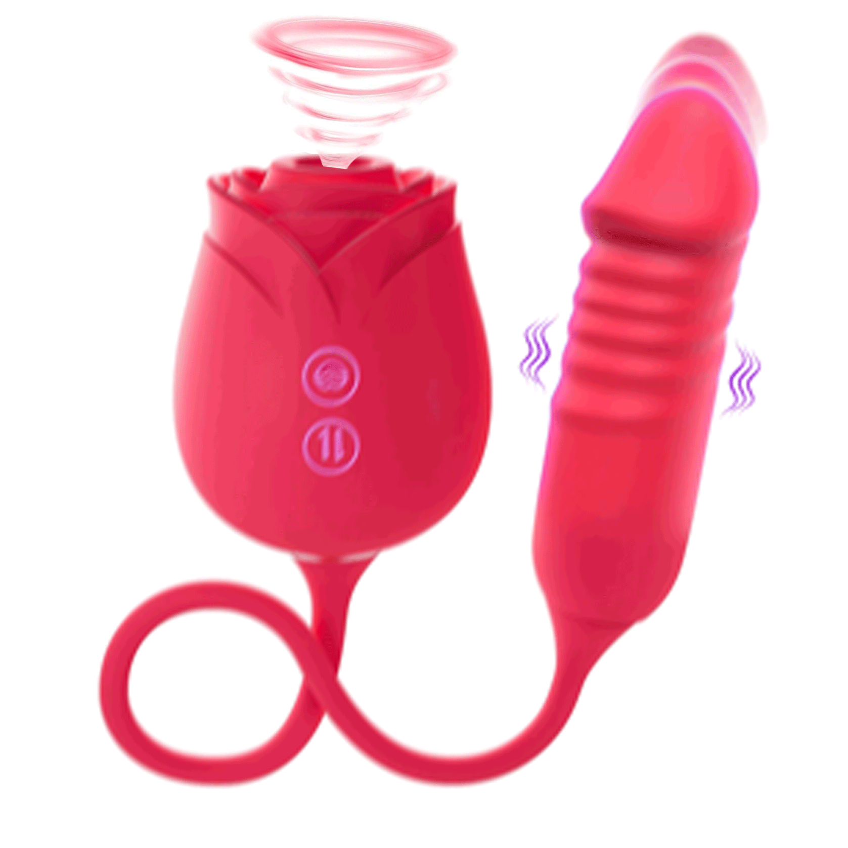Rose suction and thrusting vibrator showing dual stimulation design