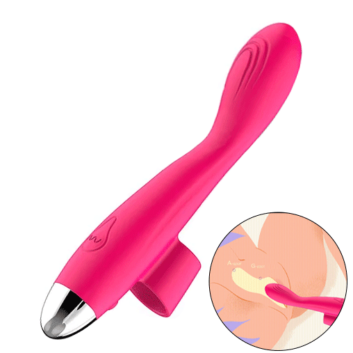 Finger vibrator with come-hither motion showing ergonomic design