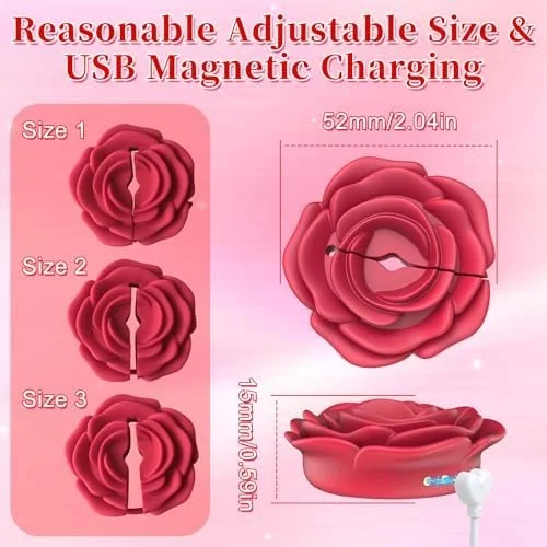 Close-up of rose design and adjustable pressure mechanism on nipple clamps