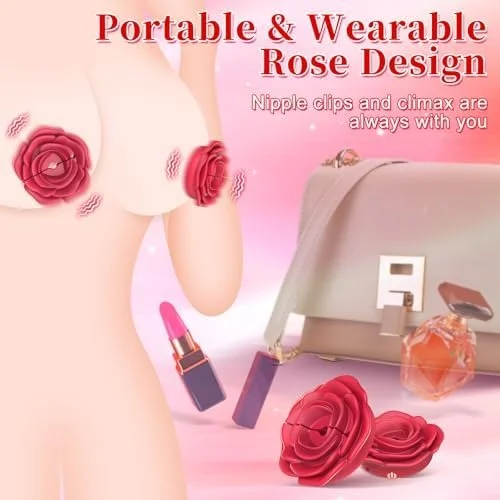 Rose Vibrating Nipple Clamps with Remote, 10 Modes & Adjustable Pressure-IntimiLife