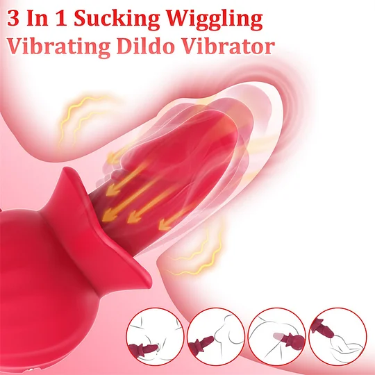 Rose Sucking Vibrator Dildo with 3 Suction & 10 Wiggling & 10 Vibrating Modes-IntimiLife