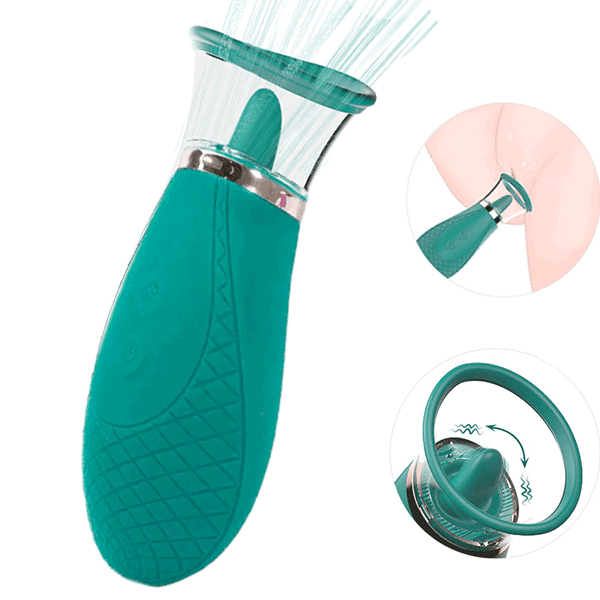 Tongue licking suction vibrator showing soft silicone tongue and suction mouth