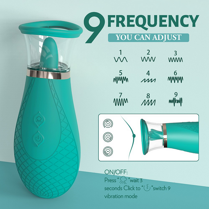 Suction vibrator with multiple control buttons for 9 vibration modes and 3 suction levels