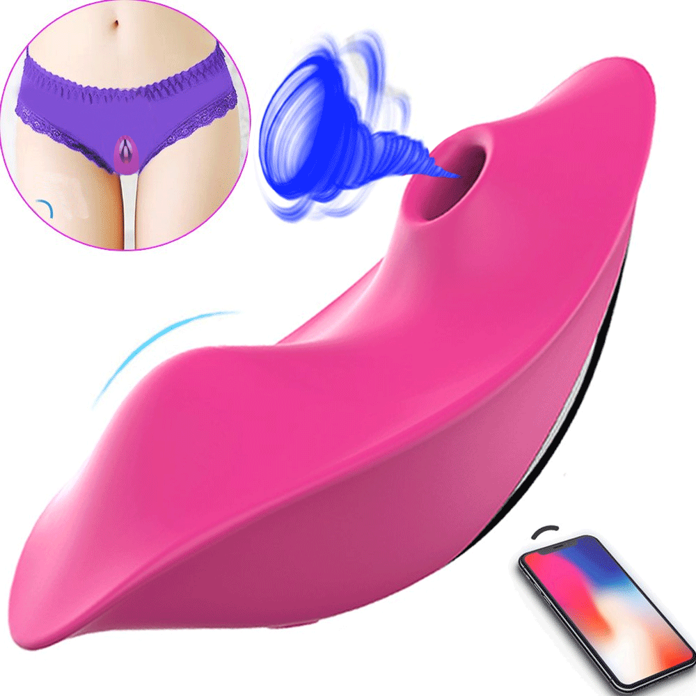 App-controlled panty vibrator in use, showing hands-free design