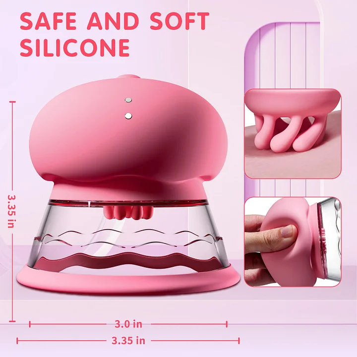 Close-up of three interchangeable brush heads for nipple stimulation
