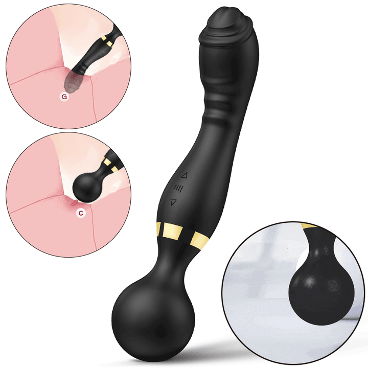 Dual-ended vibrator showing flexible silicone construction and ergonomic design