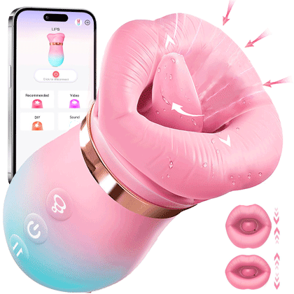 Tongue licking suction vibrator showing realistic lip texture and flexible tongue