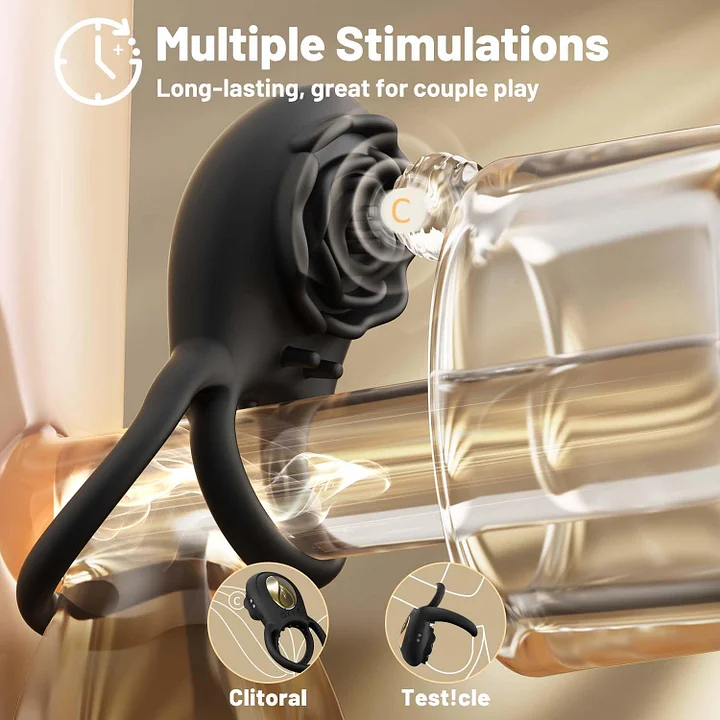 Rose Clit Stmulator & Vibrating Cock Ring Sex Toy For Couples-IntimiLife