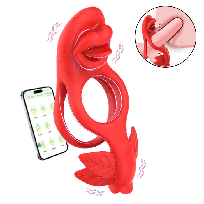 Lipleaf – Tongue Licking Vibrating Cock Ring with App Control, Mouth & Leaf Design for Clitoral and Testicle Pleasure-IntimiLife