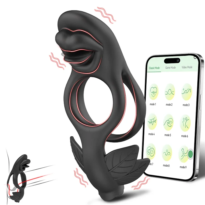 Lipleaf – Tongue Licking Vibrating Cock Ring with App Control, Mouth & Leaf Design for Clitoral and Testicle Pleasure-IntimiLife