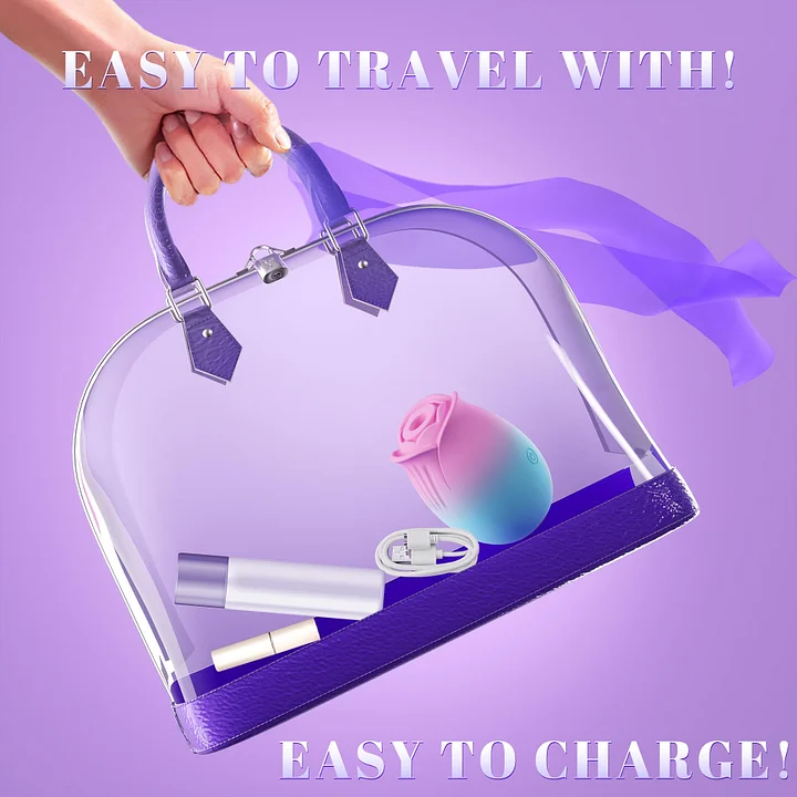 Close-up of app-controlled rose suction toy showing ergonomic contours and charging port