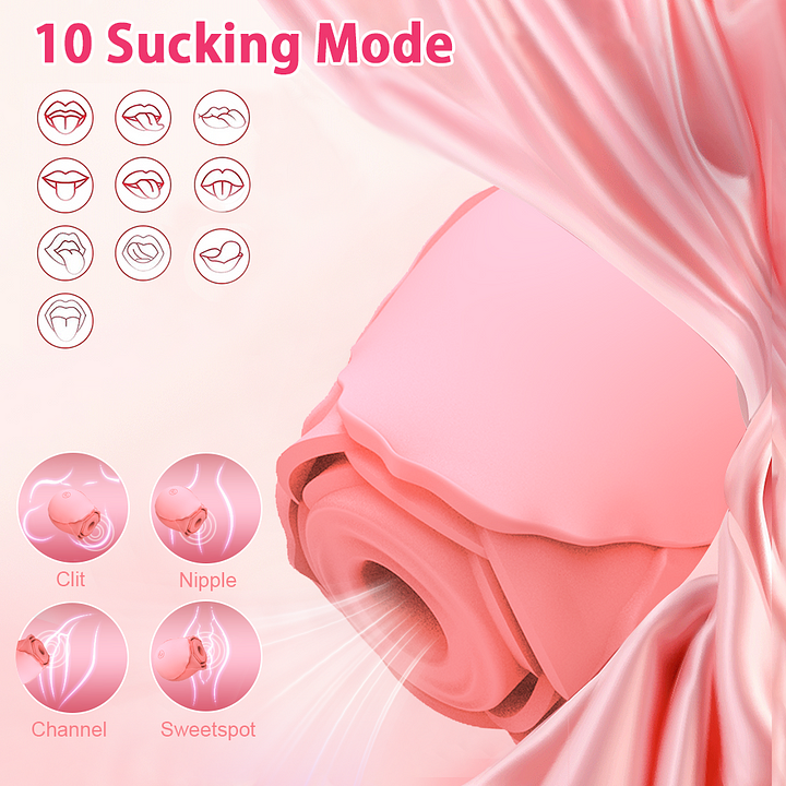 Rose toy demonstrating 10 suction mode controls and ergonomic design