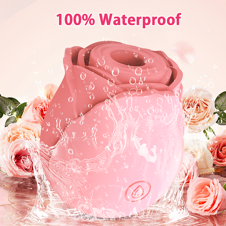 Close-up of waterproof rose stimulator showing glow-in-dark feature