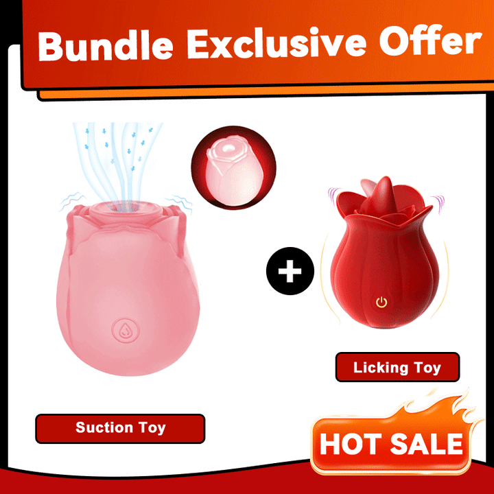 Pink rose clitoral sucker toy with soft silicone petals on display