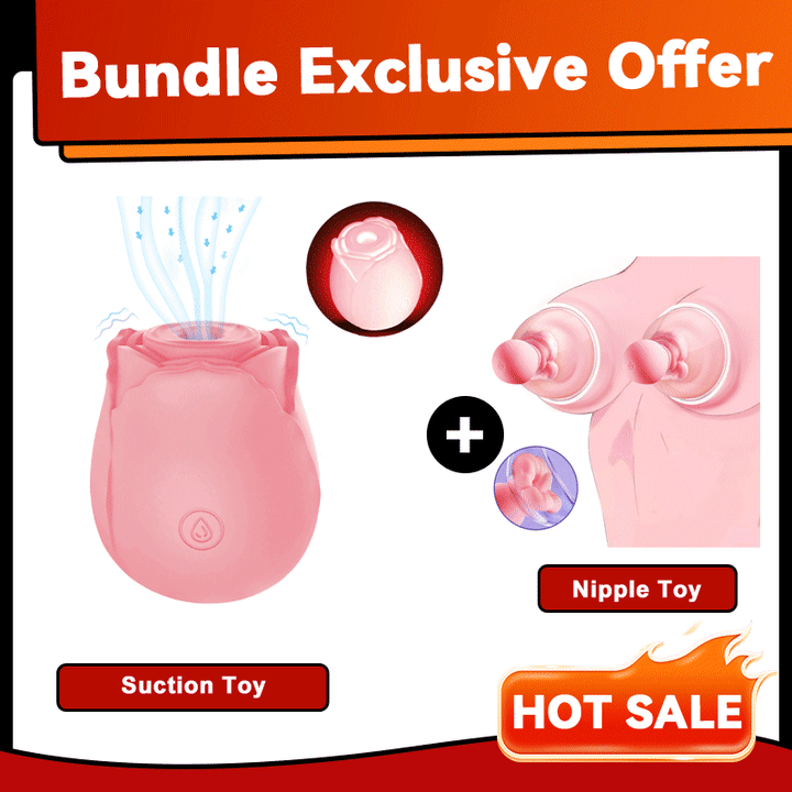 Elegant pink rose adult toy with charging port and cleaning instructions