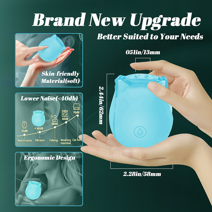 Luminous rose sucker showing soft silicone petals and glowing design