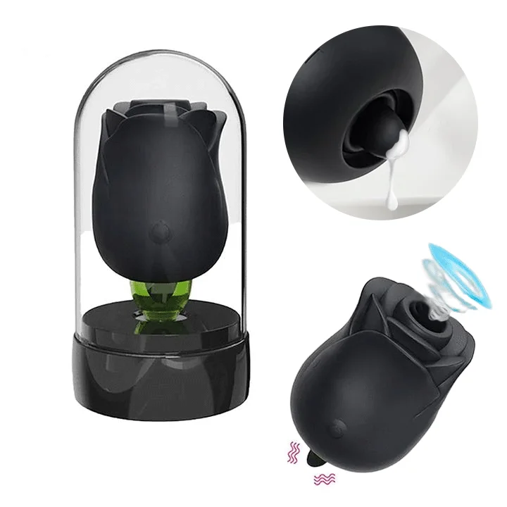 2 in 1 Rose Sucking & Tongue Licking Black Rose Toy-IntimiLife