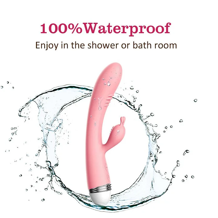 Dual stimulation rabbit vibrator showing ergonomic design and soft silicone texture