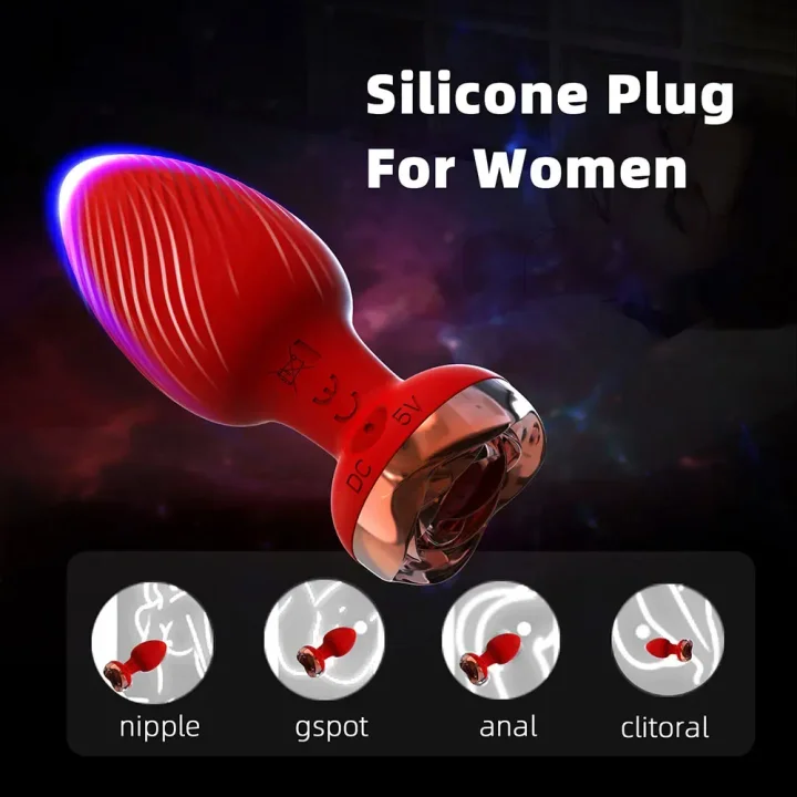Close-up of smooth silicone rose anal plug showing tapered design