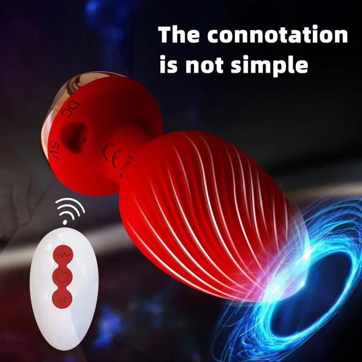 Rose-shaped anal plug with remote control on white background