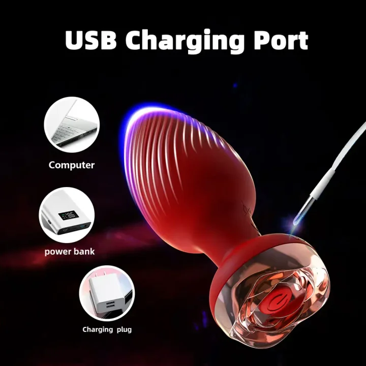 Waterproof rose anal plug displayed in bathroom setting