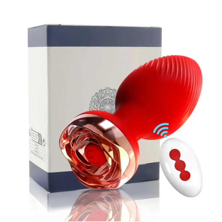 Waterproof rose anal plug displayed in bathroom setting