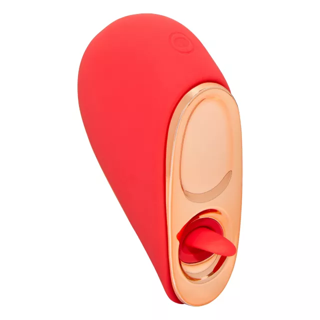 Waterproof silicone clit suction toy showing suction opening and tongue tip