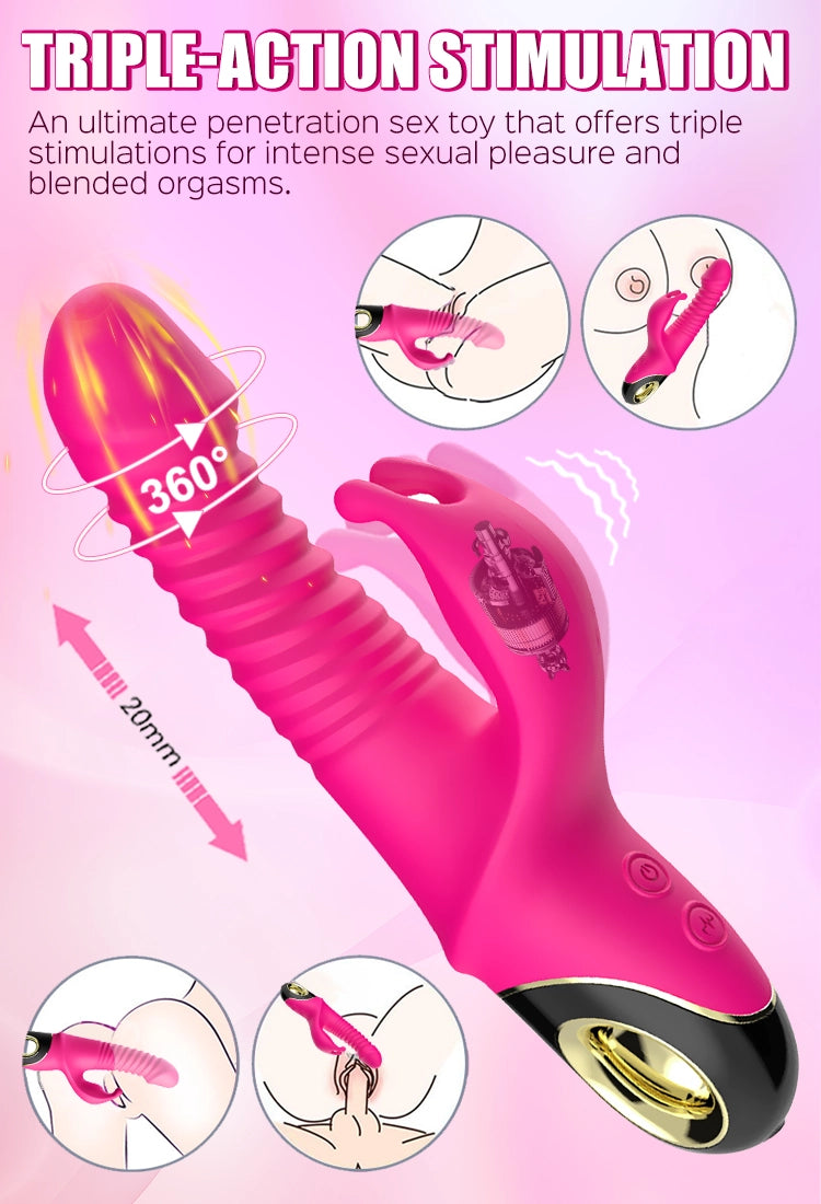 Triple Thrill - Thrusting & Rotating G-Spot Rabbit Vibrator