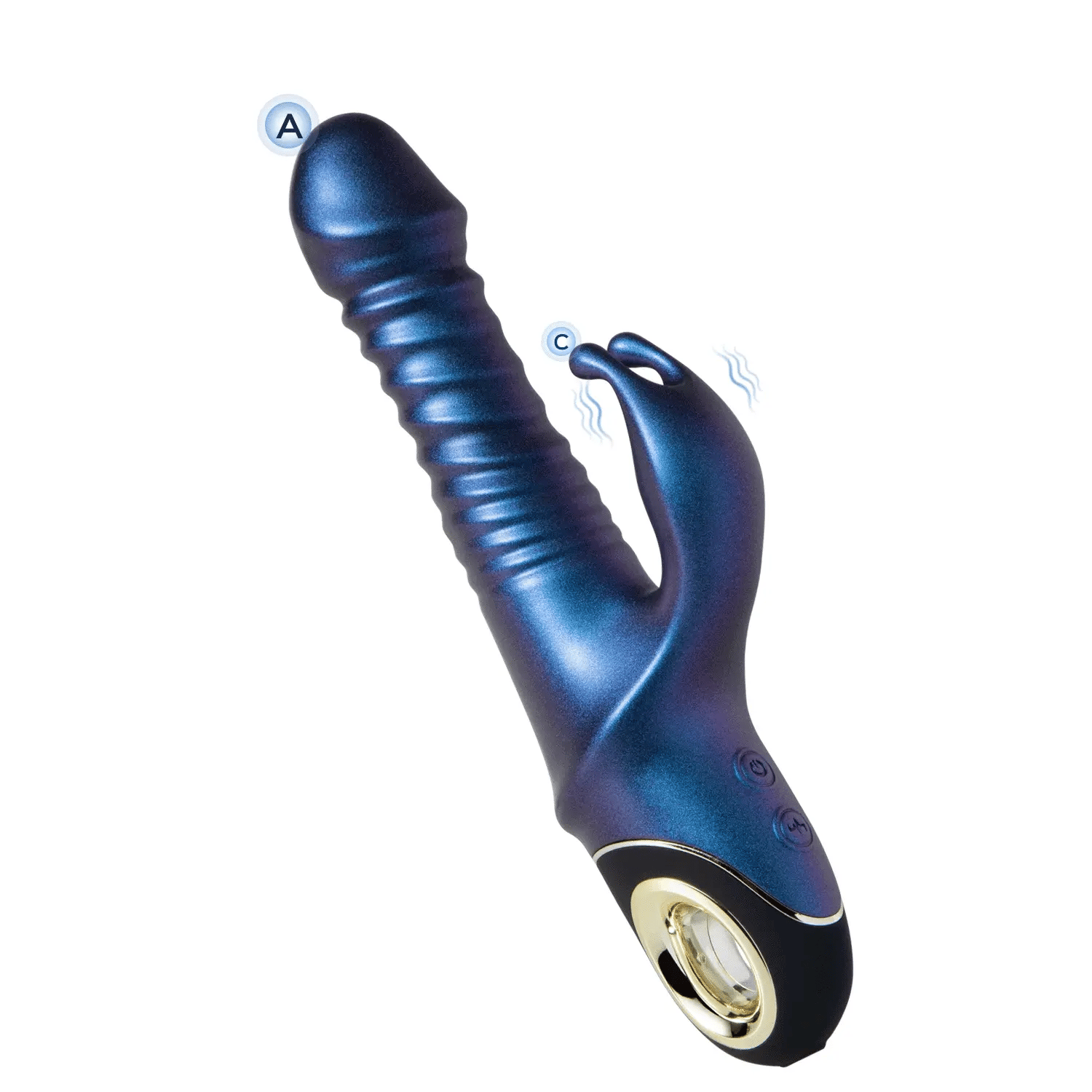 Rabbit vibrator in hand demonstrating ergonomic design and soft silicone material