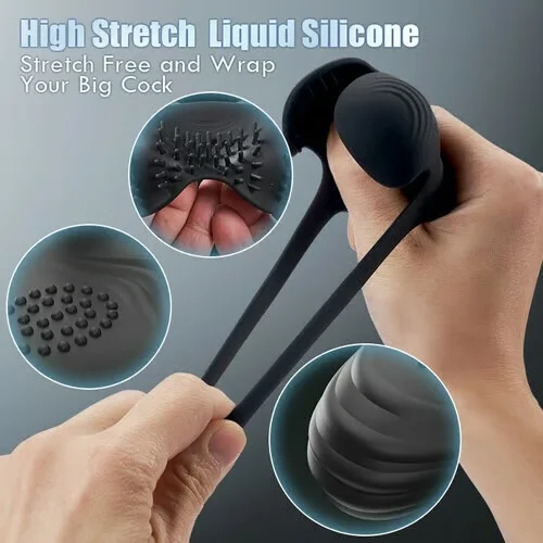 Full-wrap vibrating scrotal ring showing stretch fit design