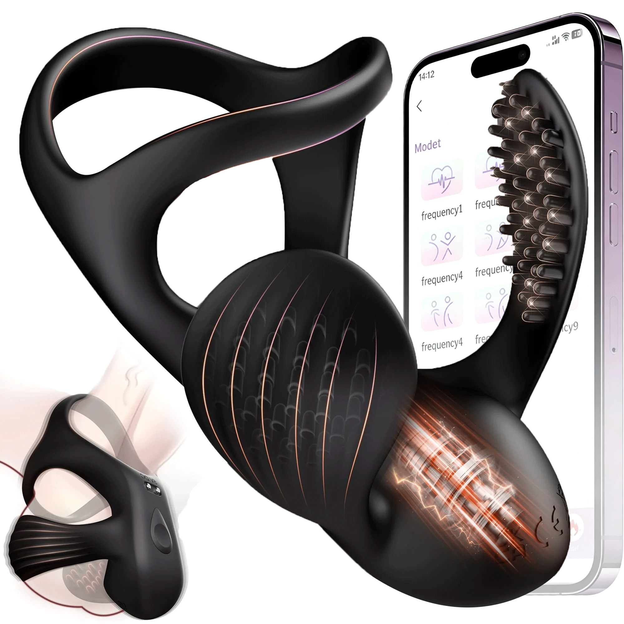 App-Controlled Vibrating Cock Ring – 9 Modes, Ball Stimulator, Waterproof