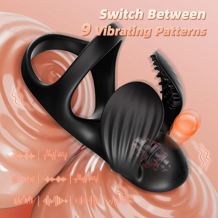 Cock ring with ball stimulator in hand highlighting stretchable fit