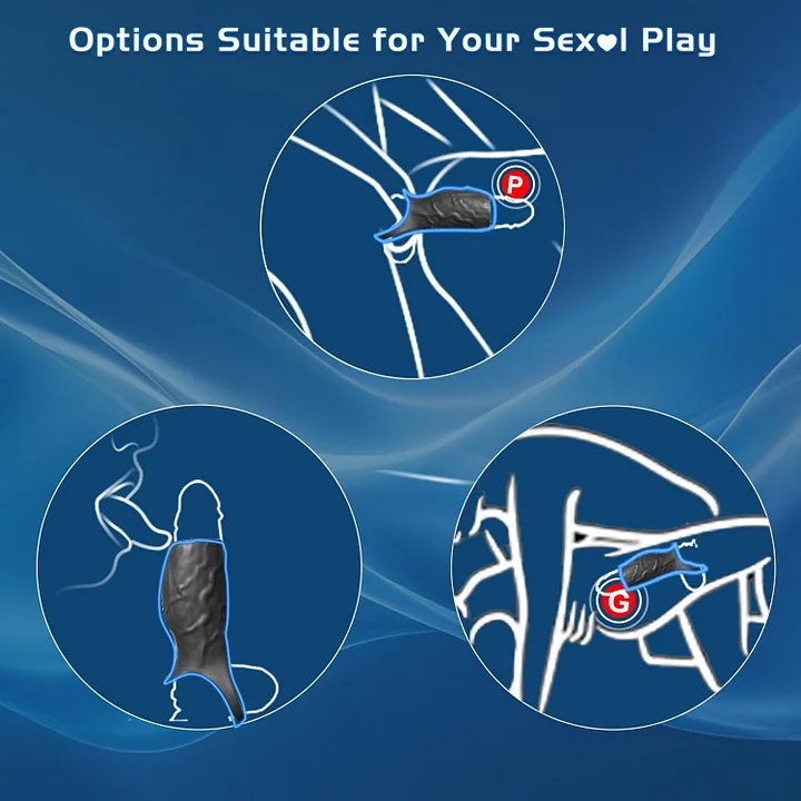 Close-up of the 10-mode vibrating cock ring with ergonomic design for dual stimulation