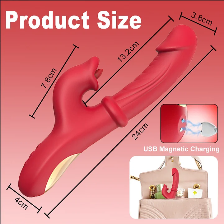 Thrusting rabbit vibrator showing ergonomic design and body-safe silicone material