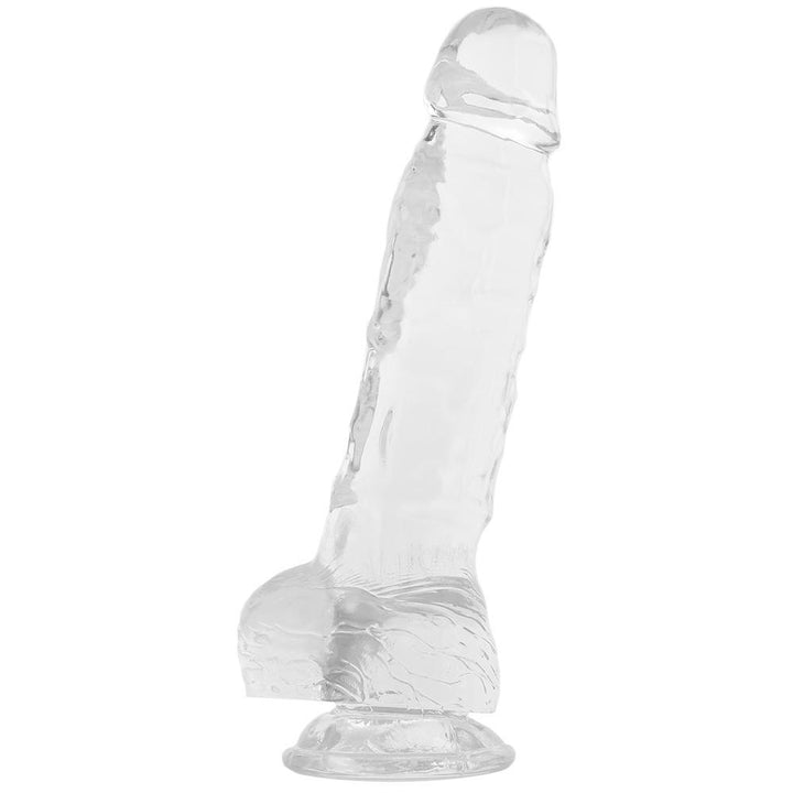 clear suction cup dildo with balls and realistic textured design