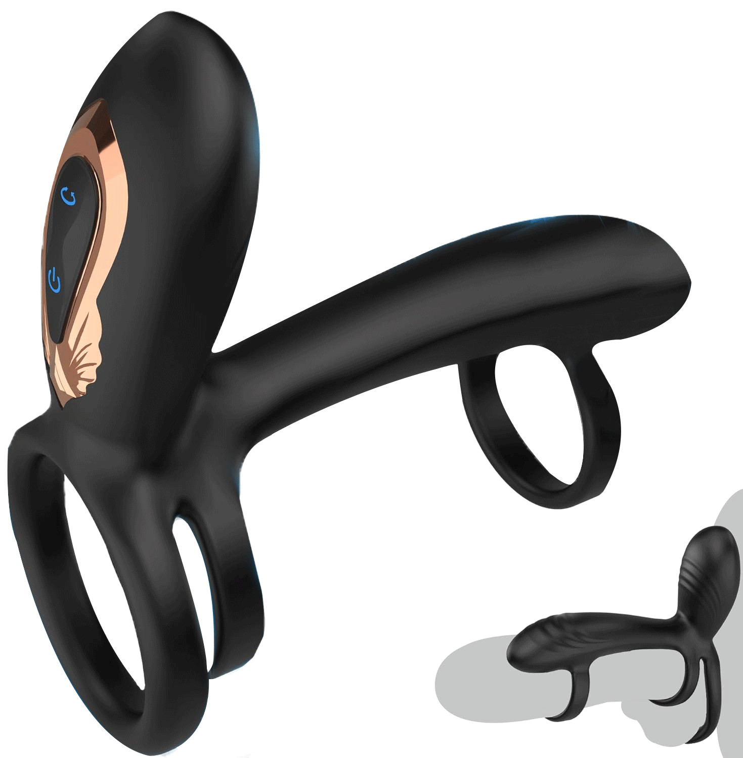 Vibrating cock ring showing ergonomic design for dual stimulation