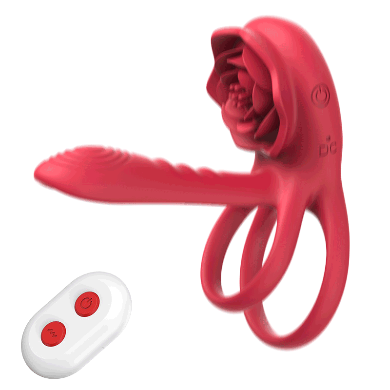 Dual ring vibrating cock ring showing stretchable design and textured sleeve