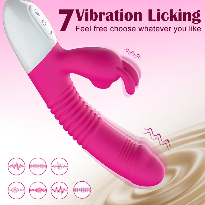 Heating rabbit vibrator showing dual stimulation design with clit suction and G-spot tip